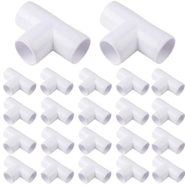 Imagem de Encaixe de tubo de PVC, cotovelo em T de 3 vias, 3/10.2 cm, pacote com 24 conectores de encaixe de PVC, grau de móveis, para móveis de construção e estruturas de PVC, branco