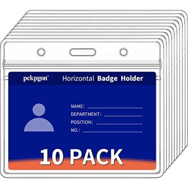Imagem de Suporte horizontal para crachá de identificação, pacote com 10, capa de plástico transparente para cartão de trabalho, capa com suporte de etiqueta de nome com zíper impermeável para enfermeiras, mulheres, crachás, cordão, serve para cartões de tamanho de crédito