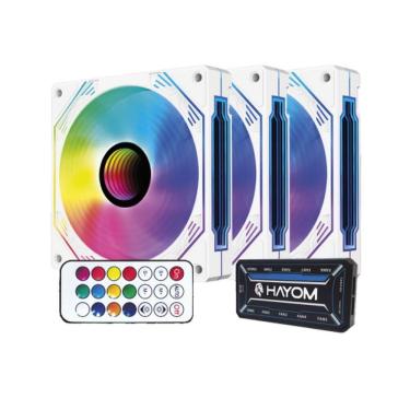 Imagem de Kit Hayom 3 Fans Coolers Rgb De 12 Cm Controladora Fc1309