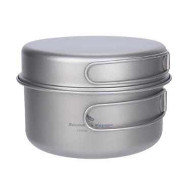 Imagem de usharedo Conjunto de panelas de titânio portátil com alças dobráveis para acampamento, caminhada, copo ao ar livre, utensílios de mesa ti2042c