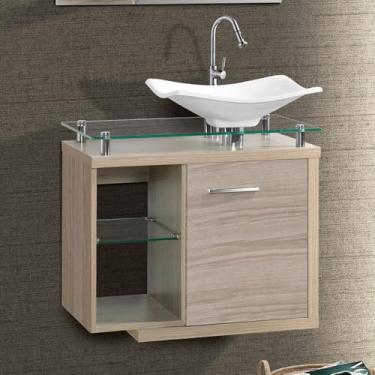 Imagem de Gabinete Toucador Para Banheiro Dama Tampo Em Vidro 64cm Maple