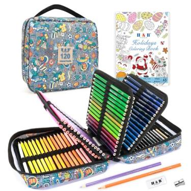 Imagem de H & B Materiais de arte, pacote com 120 materiais de desenho para adultos, kit de desenho com livro de desenho, livro de colorir, lápis de cor à base de óleo para artistas