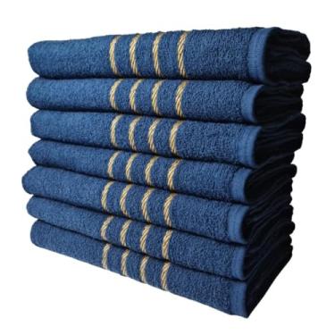 Imagem de Kit 10 Toalhas de Rosto Dubai 110g 45x70cm 100% Algodão Barra Dourada - Azul Escuro