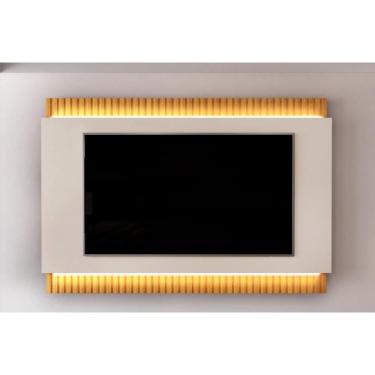 Imagem de Painel Home p/ TV até 75 Polegadas Loren Ripado c/ Led 200x136cm Cedro/Bali - DJ Móveis