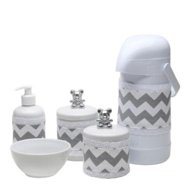 Imagem de Potes Garrafa Molhadeira Porta Álcool Gel Capa Ursinho Prata - Potinho