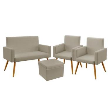 Imagem de Kit Poltrona Namoradeira e 2 Poltronas Estofadas Vega com Puff Quasar 