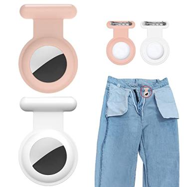 Imagem de Pacote com 2 capas compatíveis com AirTag, suporte de silicone oculto GPS infantil com pino invisível, capa antiperda para Apple Air Tag para crianças, idosos, animais de estimação, roupas (branco e