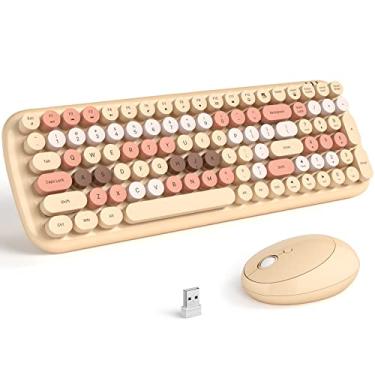 Imagem de MOFII Combo de teclado e mouse sem fio, teclado retrô de máquina de escrever com teclas de função multimídia e teclado numérico comparado para computador PC Windows 7 8 10 (Cor marrom-marrom)