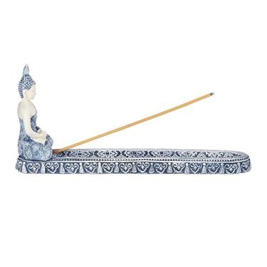 Imagem de ICE ARMOR 26 cm L Gautama Buddha Dhyana Mudra incenso queimador incenso suporte em azul e branco acabamento estátua escultura decoração decoração casa/quarto ideias de decoração