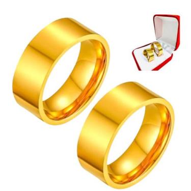 Imagem de Par Alianças Casamento 8mm Banhado Ouro 18k Reta Casal Compromisso Lux