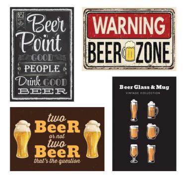 Imagem de Placas Decorativas Frases Cerveja 30x40cm Kit 4un - Quartinhos