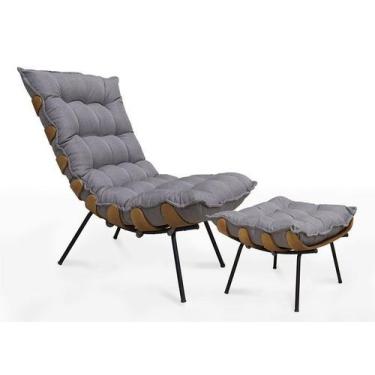 Imagem de Poltrona Costela Com Puff Linho Grafite - Casa & Estofados - Meu Lar D