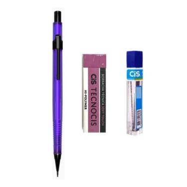 Imagem de Kit Lapiseira Tecnocis ROXA NEON 0.7mm + Borracha + Grafite