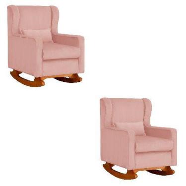 Imagem de Kit 2 Poltrona Aurora Balanço Vovo Veludo Rosa - FM - Fina Mobília