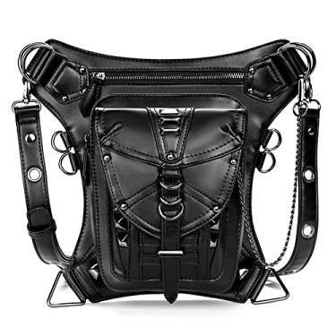 Imagem de Bolsa de cintura, pochete de motocicleta, bolsa para coxa, quadril, bolsa mensageiro, de couro, bolsa de ombro, carteira, bolso, Preto 064, Medium