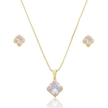 Imagem de Conjunto Brinco e Colar Pingente Banhado a Ouro 18k Zircônia - Enzara 