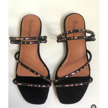 Imagem de Sandália feminina strass brilhosa brilho festa bico folha - Asarela, D