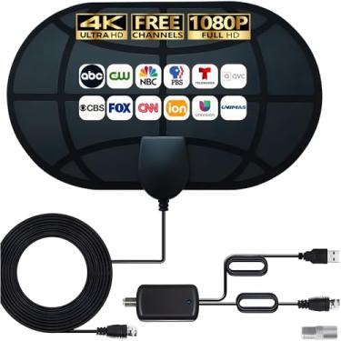 Imagem de Antena de TV interna para canais locais - Antena HDTV digital amplificada HD 4K com amplificador de sinal - Recepção de 360° de longa duração, suporte aéreo para todos os tipos de TV
