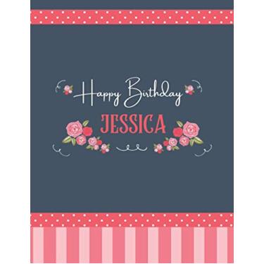 Imagem de Happy Birthday JESSICA: DOTTED Journal 8.5x11 LARGE Notebook Vintage Luxurious MATTE Cover 120 Pages Dot Grid Paper Name Gifts For JESSICA Dot Graph Sketchbook A4 Retro Floral