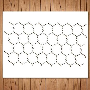 Imagem de Estêncil de arame de galinha | Estêncil hexagonal de arame de galinha reutilizável para pintura em madeira, vidro, parede, pedra, tecido, paredes, tela, vidro | Modelo de estêncil hexagonal (21,6 cm x