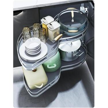 Imagem de Bandeja de canto cego de cozinha, puxador de pires voadores de canto, cada bandeja balança independentemente, bandeja giratória de 2 camadas, para armário de 51 x 86 x 42 cm, abertura macia com as