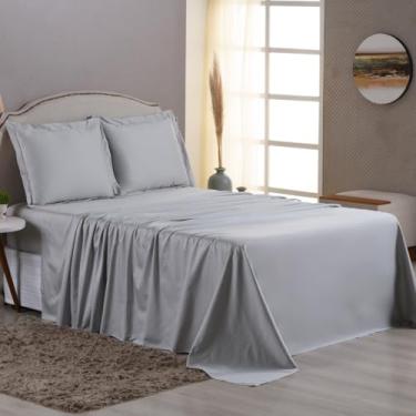 Imagem de Jogo de Lençol 600 Fios 100% Algodão Egípcio, Toque Macio e Gelado, 03 e 04 peças (Cinza, Queen 03 Peças)