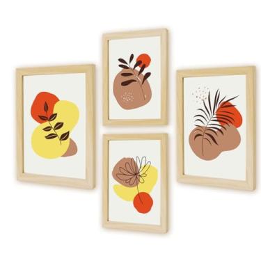 Imagem de Kit 4 Quadros Decorativos Cozinha Plantas Formas Coloridas Jogo Cubos Folhagem Geométrico (Kit 011)