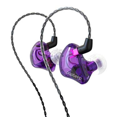 Imagem de BASN Fones de ouvido intra-auriculares Dual Dynamic Drivers IEM Fones de ouvido destacável MMCX cabo músicos fones de ouvido (BC100 roxo, sem microfone)