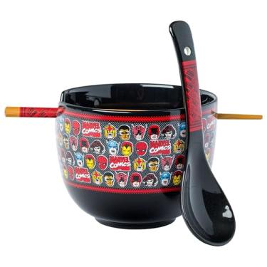 Imagem de Silver Buffalo Marvel Vingadores Homem de Ferro, Capitão América, Homem-Aranha, Thor, Viúva Negra, Falcão, Hawkeye, Tigela de Arroz Ramen Cerâmica Demolidor com pauzinhos e colher, seguro para