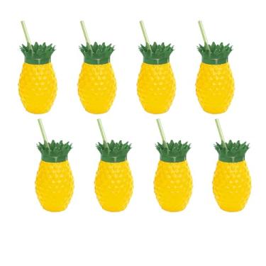 Imagem de 8 Copos Decorativo Canudo Lembrancinha Moana Tropical 300ml (Abacaxi Amarelo)