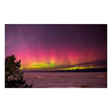 Imagem de Céu estrelado vermelho aurora boreal arte de parede imagens de paisagem - impressão de pinturas panorâmicas em tela - impressões de pôster de luzes do norte - imagens de parede para decoração de sala
