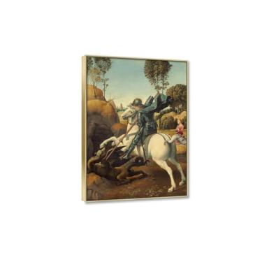 Imagem de Impressões de arte famosas de São Jorge e o Dragão por Raphael Poster - Arte de parede em tela religiosa - Reprodução clássica de belas artes pinturas a óleo imagens vintage para decoração de quarto