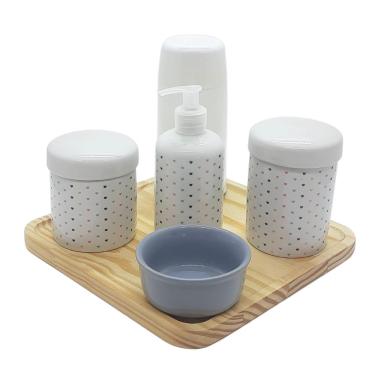 Imagem de Kit higiene Poá 6 pçs - Molh. Cinza - Porcelana e Bdj Pinus