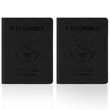 Imagem de Capa para cartão de passaporte e vacina, carteira para passaporte com compartimento para cartão de vacina, Preto + preto, 2pcs