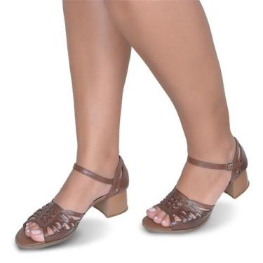 Imagem de Sandália de Salto em Couro Conhaque - Flor D'Couro, 36