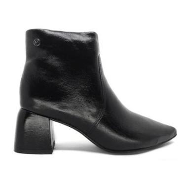 Imagem de Bota Bottero Cano Curto Couro Salto Médio Bico Fino Preta-Feminino