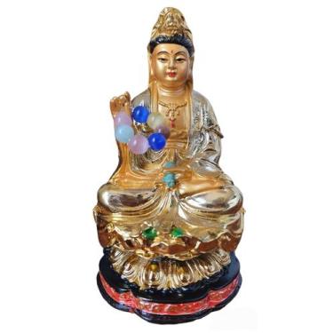 Imagem de Estátua Deusa Kuan Yin Na Flor Lótus Resina Decoração 10cm - Althea Ar