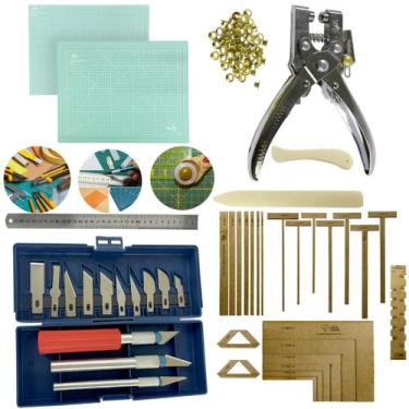 Imagem de Kit Base de Corte 60x45 Cartonagem Gabaritos Alicate Fura Prega Ilhós 