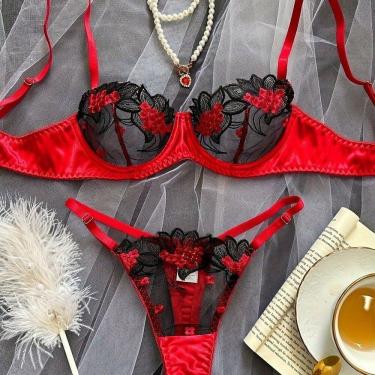 Imagem de Conjunto de Lingerie Floral Transparente Sexy ElaShopp