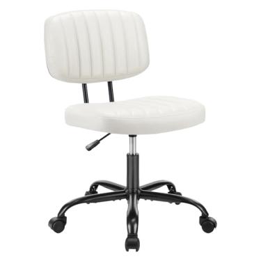 Imagem de HealSmart Cadeira de escritório pequena com rodas, cadeira de mesa sem braços com suporte lombar, couro de poliuretano, altura ajustável, 360°, giratória, sem braço, para casa, quarto, escritório,
