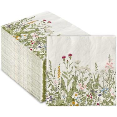 Imagem de ChicRosa Pacote com 80 guardanapos florais de almoço de flores silvestres descartáveis primavera flor borboleta guardanapos decorativos sobremesa floral jantar guardanapo de mão para chá de bebê