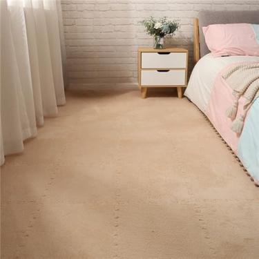 Imagem de 60 peças de tapete de pelúcia macio para brincar, espuma, tapete infantil, intertravamento, ladrilhos de exercícios, carpete e tapete para crianças, almofada 30 * 30 cm, cáqui, 60 peças