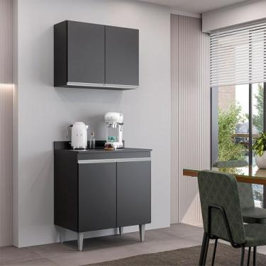 Imagem de Conjunto Balcão de Cozinha com Tampo Papin Armário Aéreo MDP/BP Preto 