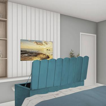 Imagem de Calçadeira Recamier Baú Dallas 160cm Queen Size Para Quarto Box Suede Azul Turquesa - Ahz Móveis