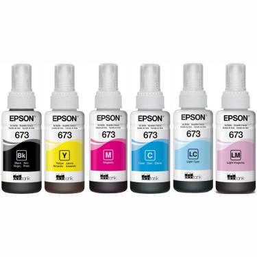 Imagem de Kit 6 Cores Tinta Epson 673 T673 Original para Impressora Ecotank L800 L805 L810 L850 L1800 6x70ml