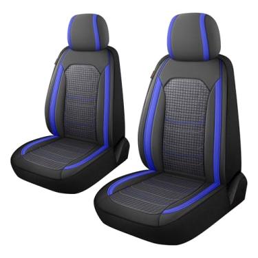 Imagem de CAROMOP Capas de assento de carro de couro PU premium e flanela, conjunto com 2 capas frontais com pano respirável, ajuste universal para a maioria das capas interiores de carros - Sedan Truck SUV