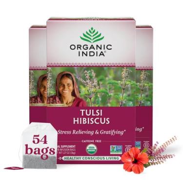 Imagem de Chá ORGANIC INDIA Tulsi Hibiscus Herbal Stress Relief 18 sacos
