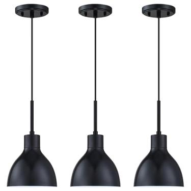 Imagem de Dolaimy House Pacote Com 3 Luminárias Pendentes De Teto Industriais, 1 Luminária, Acabamento Preto, Cúpula De Metal Tipo Tambor De 5,9" Para Bar, Sala De Jantar, Sala De Estar, Sobre A Pia