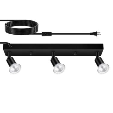 Imagem de AUQUEE Iluminação De Trilho Plug-In, Luminárias De Trilho Led De 16" Para Teto, Holofote De Parede Gu10 De 3 Vias Preto, Cabeça De Trilho Giratória, Luz De Teto Plug-In Para Cozinha, Corredor E Sala