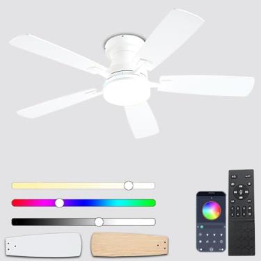 Imagem de Ayaoty Ventiladores De Teto Com Luzes, Ventilador De Teto De Perfil Baixo De 48 Polegadas Com Luz E Controle Remoto, Luz Rgb Regulável Embutida, Silencioso, Ventilador De Teto Branco Para Uso Inter